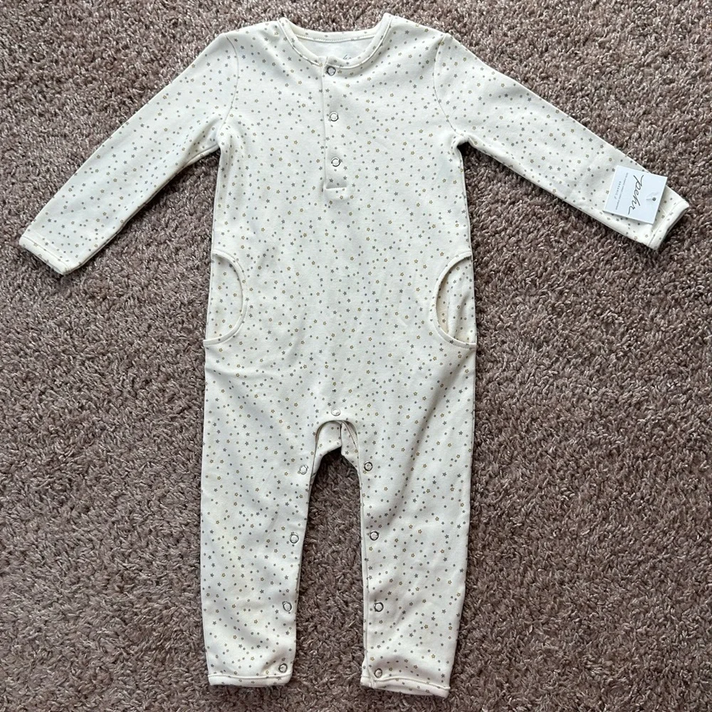 Kids Cream Star-Print Footie One-Piece